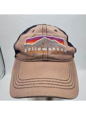 Prairie Mountain Yellowstone National Park Mesh Trucker Hat Brown Adjustable Cap